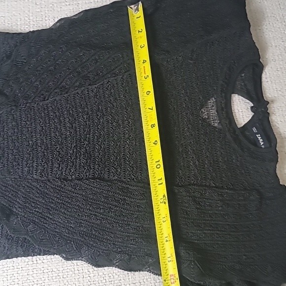 Zara Knit Black Italian Lace Crochet Ruffle Long-sleeved Top - Picture 10 of 14